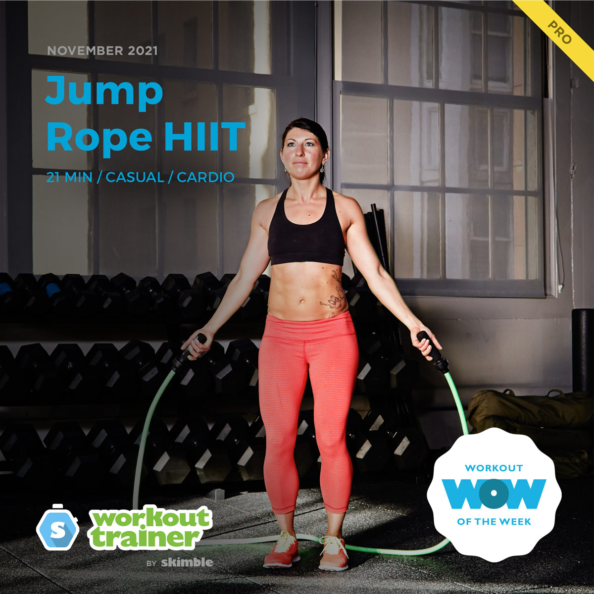 Female Fitness Instructor using a jump rope to keep heart rate up